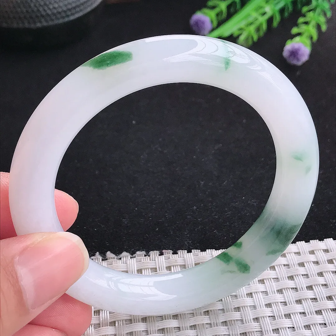 自然光54.5/10.5/10.2老坑冰胶水灵飘花圆条手镯玉镯平安镯