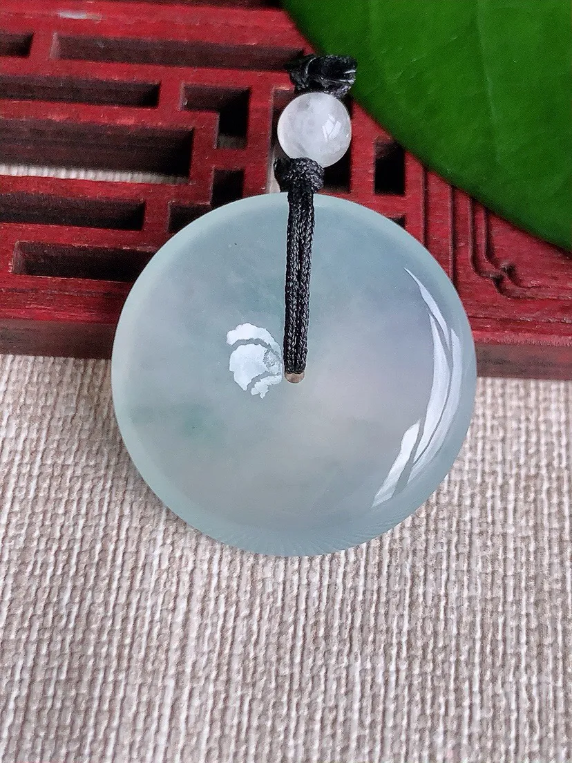 a货翡翠老坑冰种平安扣吊坠 尺寸26.8×5.4mm 重量9.11g 0711