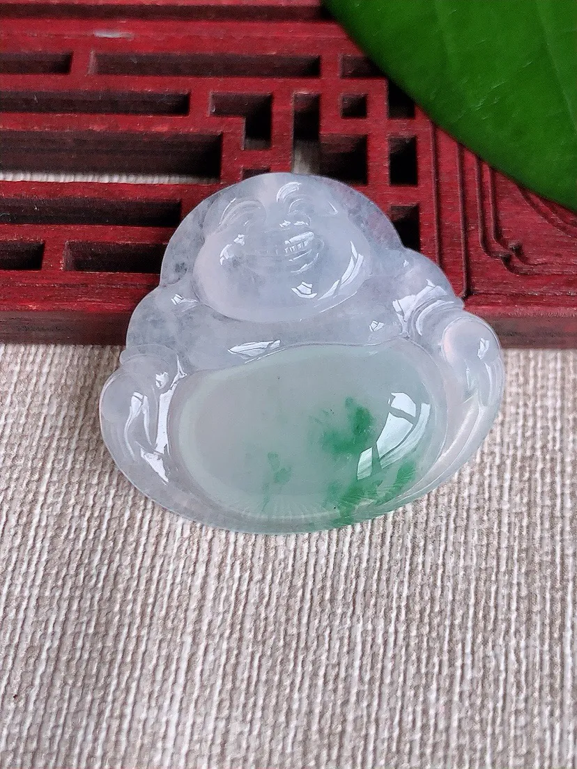 a货翡翠老坑冰种飘花佛公吊坠，尺寸30.5×33.2×5.3mm 重量8.60g 0711
