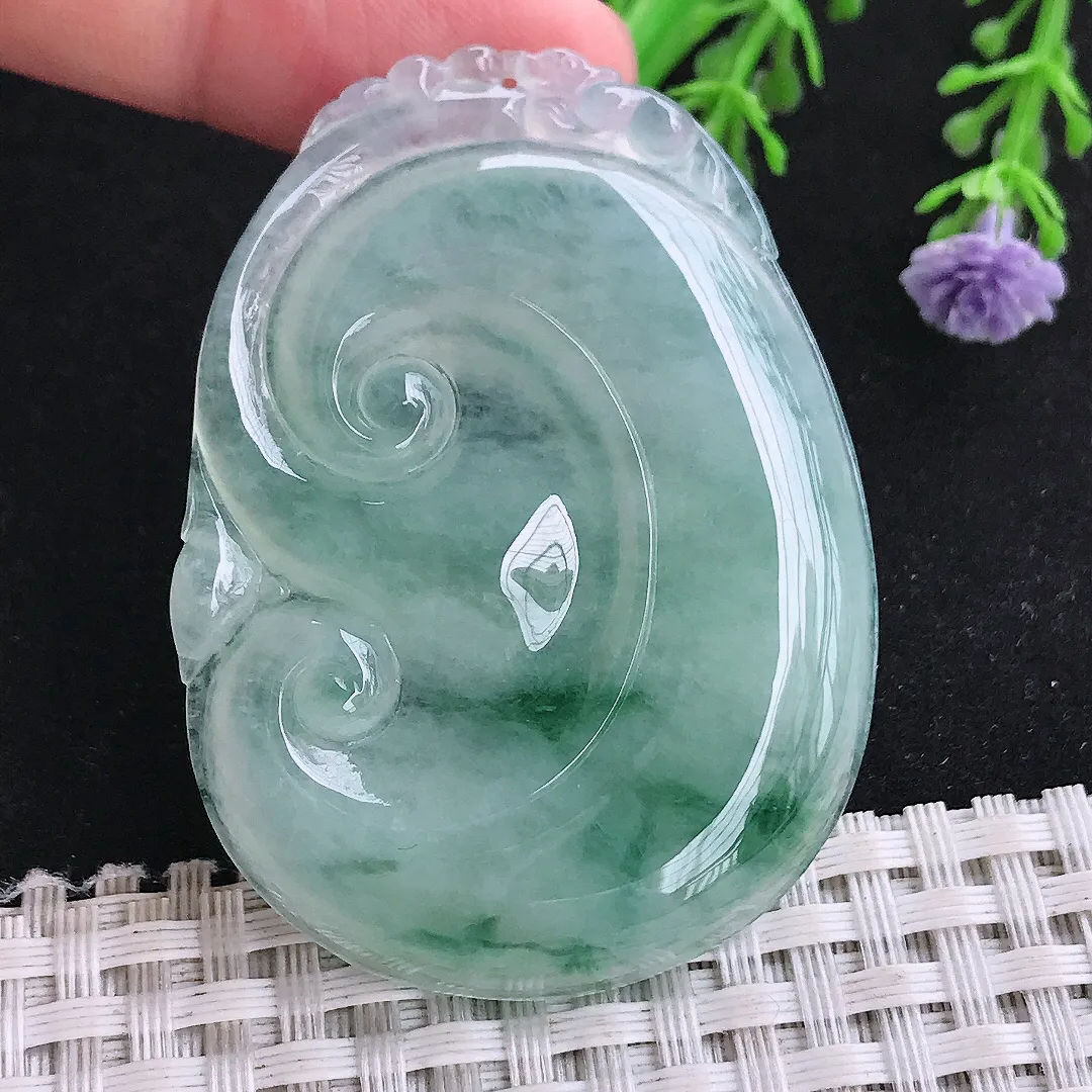 自然光54/40/5.5老坑冰胶水灵飘花大如意吊坠翡翠女士玉坠