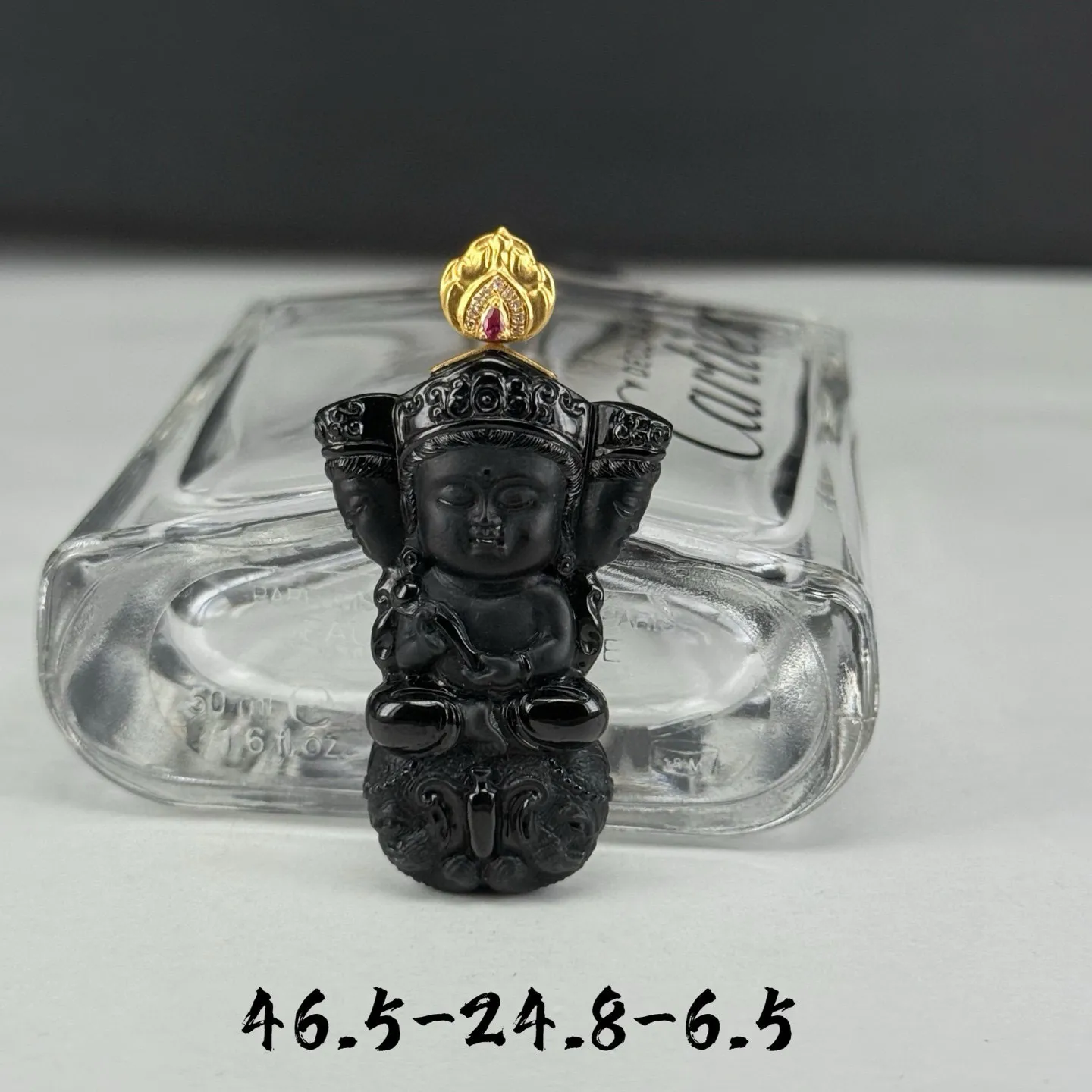精品18k叩头墨翠降魔杵 种好色正 黑度极好 打灯通透 油性十足 尺寸46.5