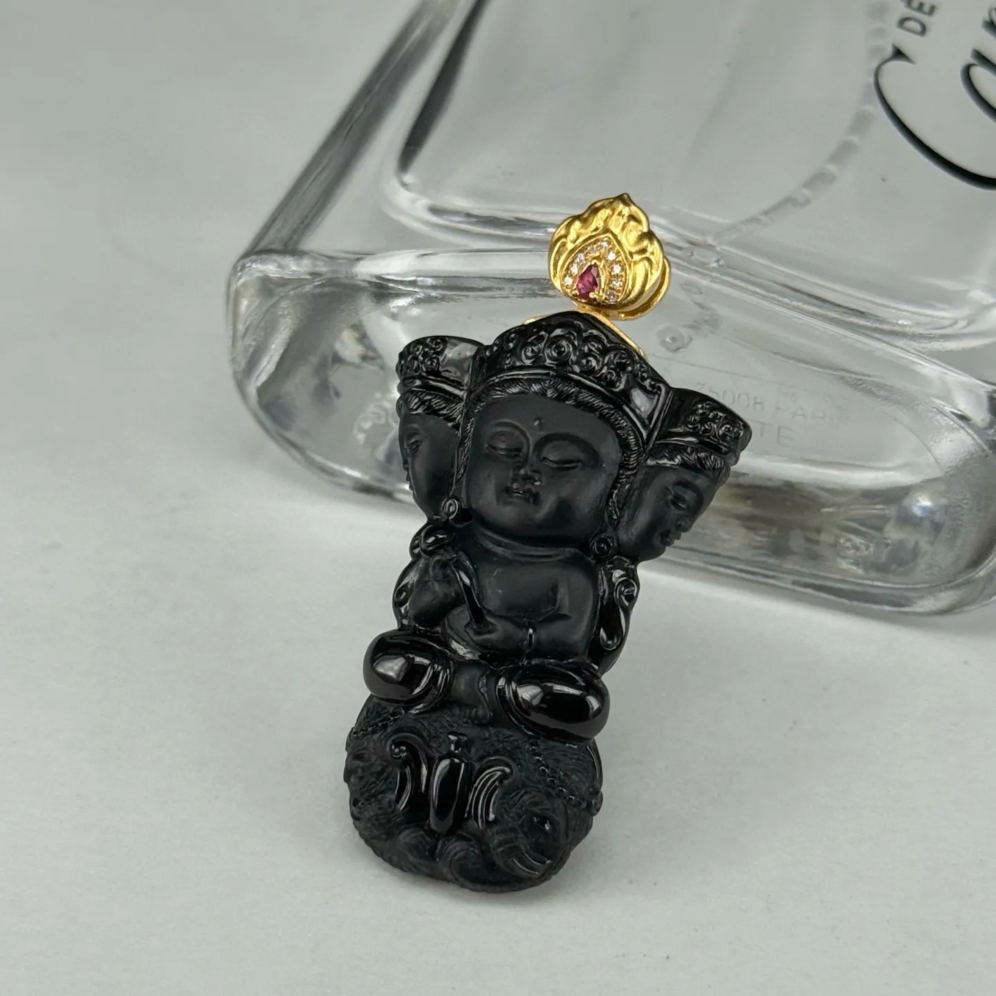 精品18k叩头墨翠降魔杵 种好色正 黑度极好 打灯通透 油性十足 尺寸46.5