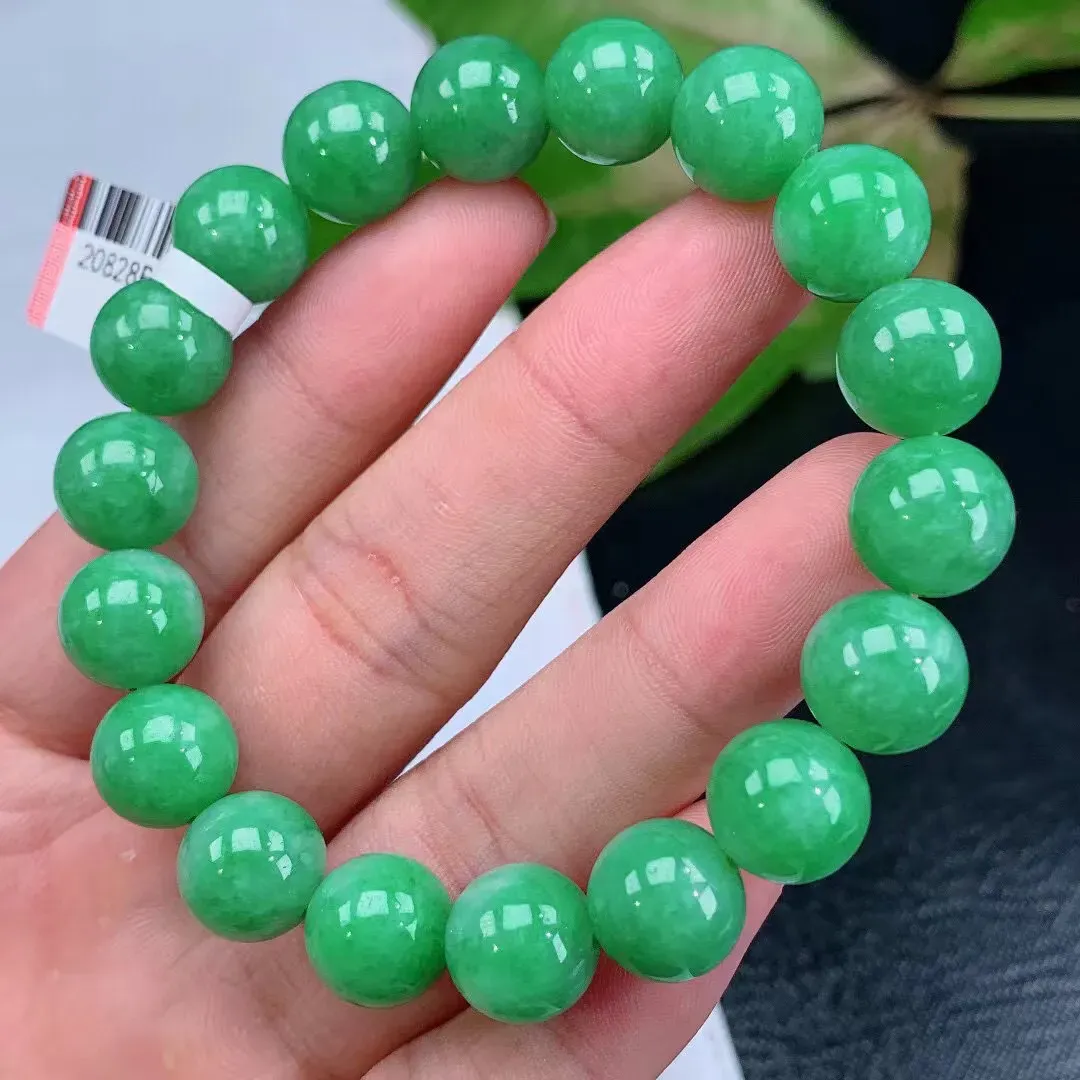 缅甸天然翡翠A货 老坑料起胶冰润 满绿圆珠手串 手链  
尺寸11.3mm   y  46.27