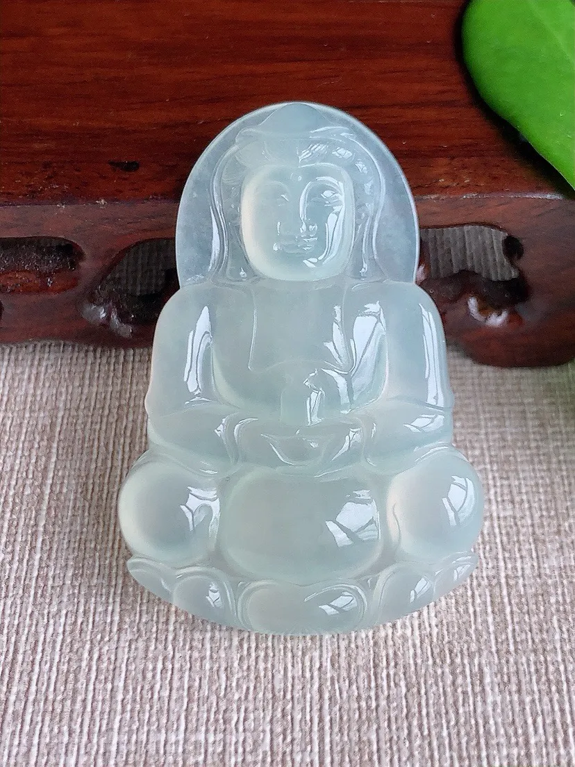 a货翡翠老坑冰种晴水正装观音吊坠 尺寸50×34×5.4mm 重量15.67g 0711