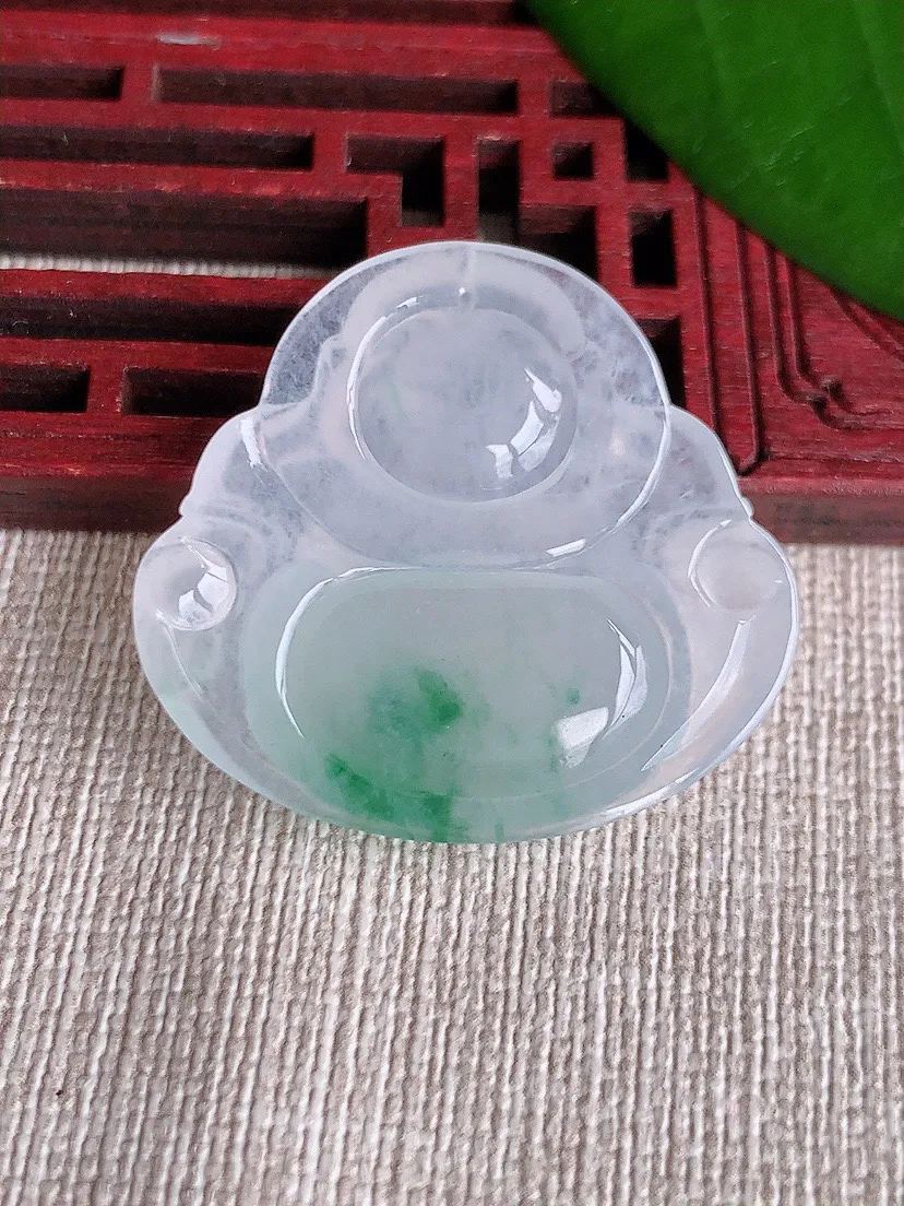 a货翡翠老坑冰种飘花佛公吊坠，尺寸30.5×33.2×5.3mm 重量8.60g 0711