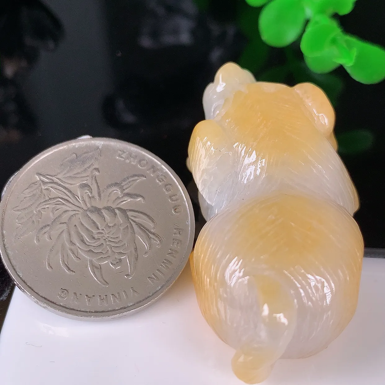 自然光实拍，冰润黄翡生肖招财狗翡翠吊坠，种老水足，雕工精湛 ，寓意美好，佩戴时尚出众！#41.10