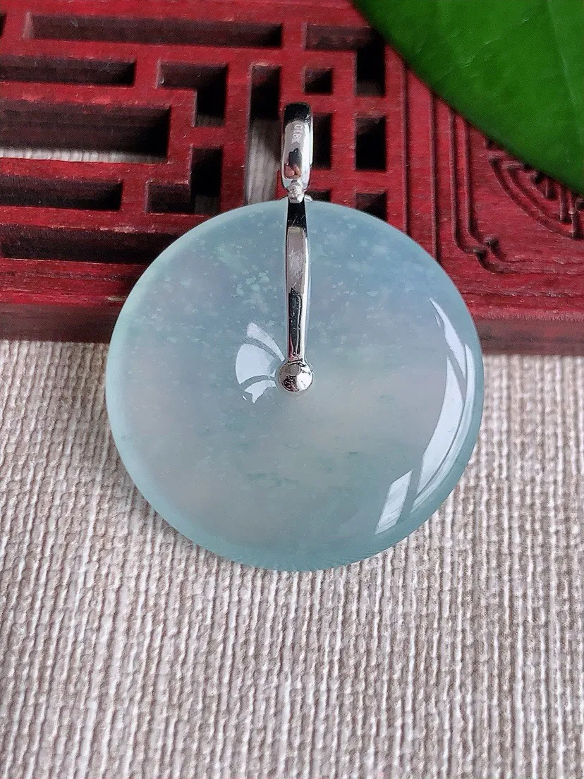 a货翡翠老坑冰种18K金伴钻镶嵌飘花平安扣吊坠 尺寸35×27.4×4.5mm 重量7.80g 07