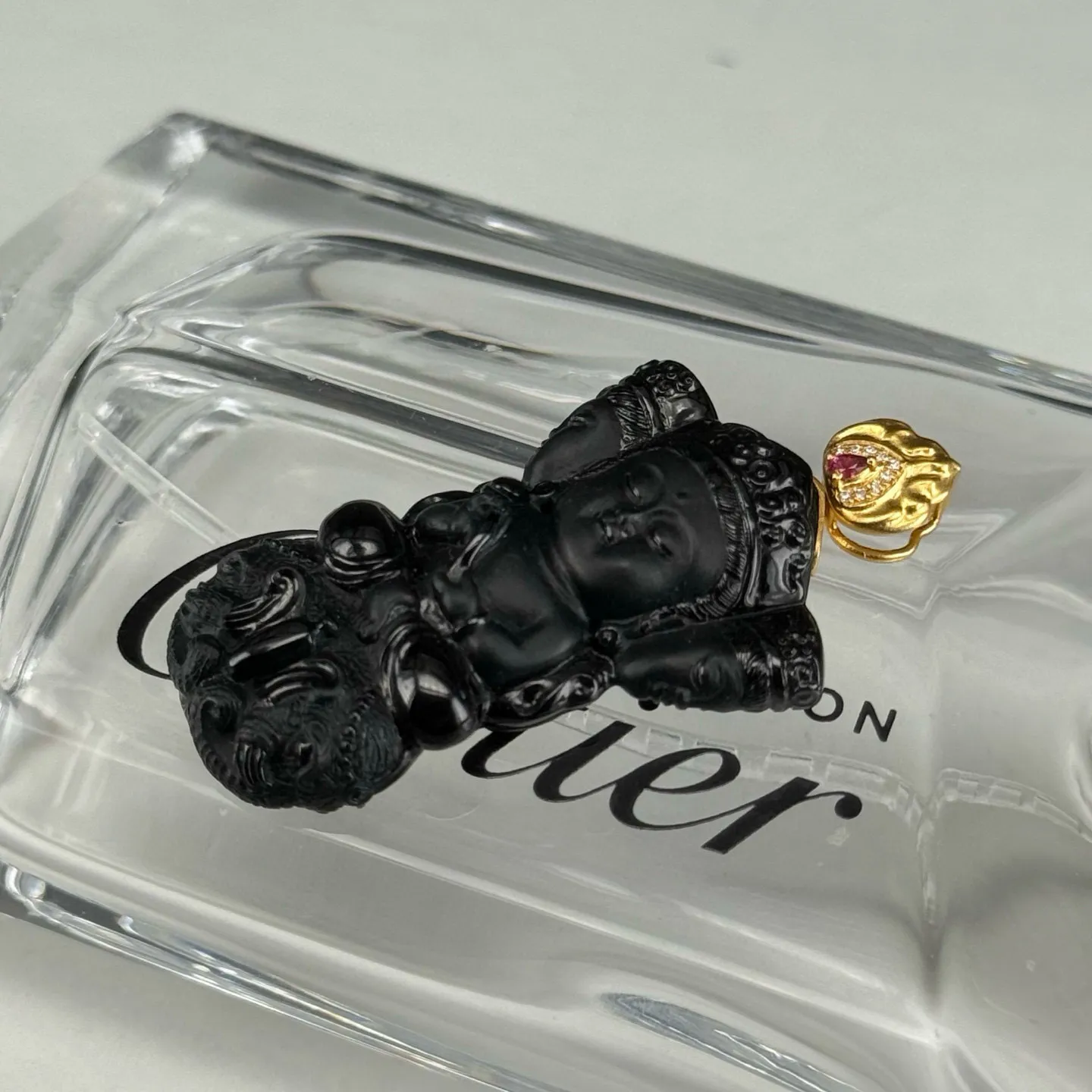 精品18k叩头墨翠降魔杵 种好色正 黑度极好 打灯通透 油性十足 尺寸46.5
