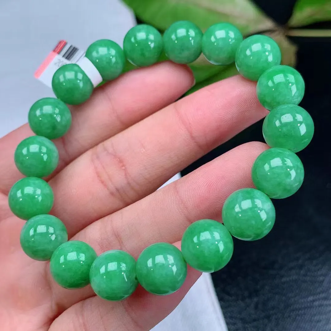 缅甸天然翡翠A货 老坑料起胶冰润 满绿圆珠手串 手链  
尺寸11.3mm   y  46.27