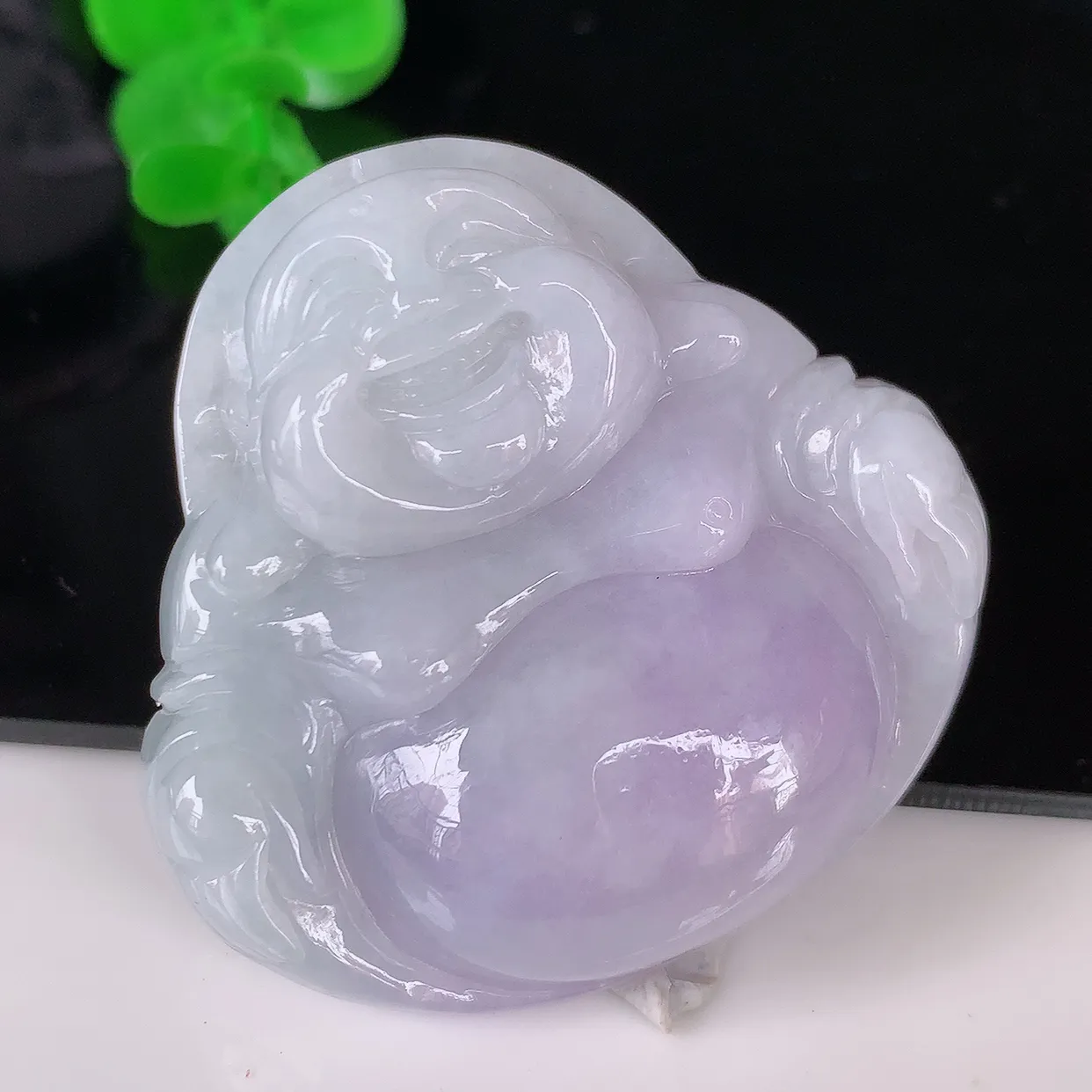 自然光实拍，大件饱满冰润紫罗兰翡翠佛公吊坠，笑口常开，佛公在心中，一生平安幸福，佛公翠色迷人，佩戴佳品！#05.10