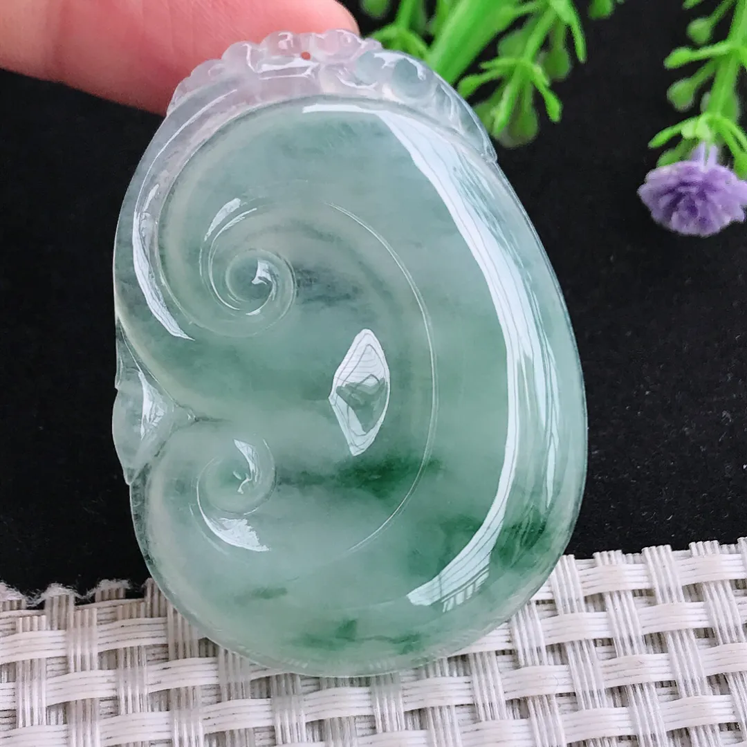 自然光54/40/5.5老坑冰胶水灵飘花大如意吊坠翡翠女士玉坠