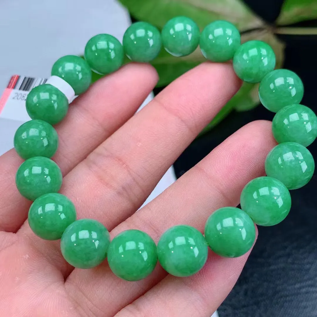 缅甸天然翡翠A货 老坑料起胶冰润 满绿圆珠手串 手链  
尺寸11.3mm   y  46.27