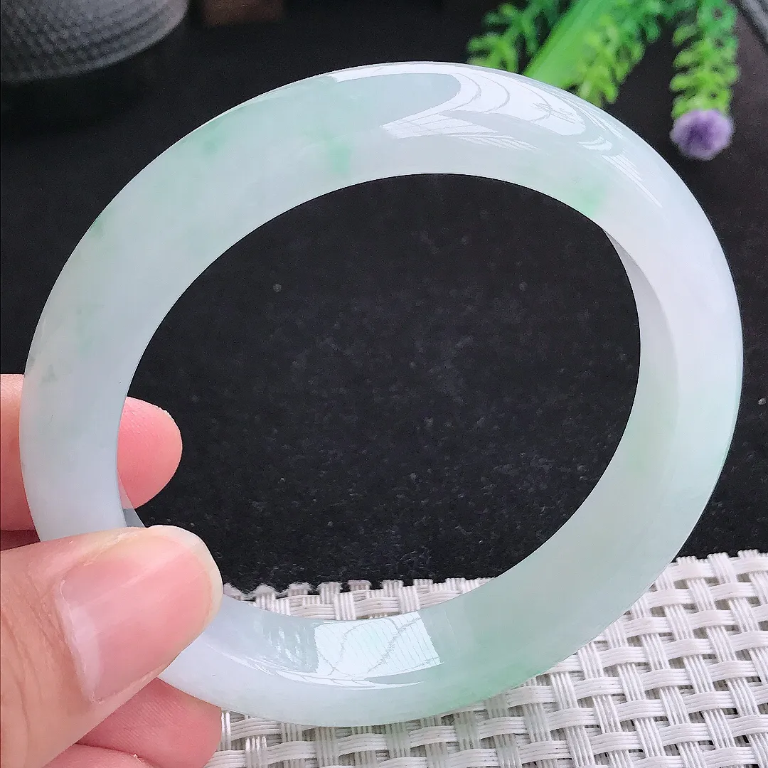 自然光60/12.8/9.3老坑冰胶果冻冰飘花手镯大圈口玉镯平安镯