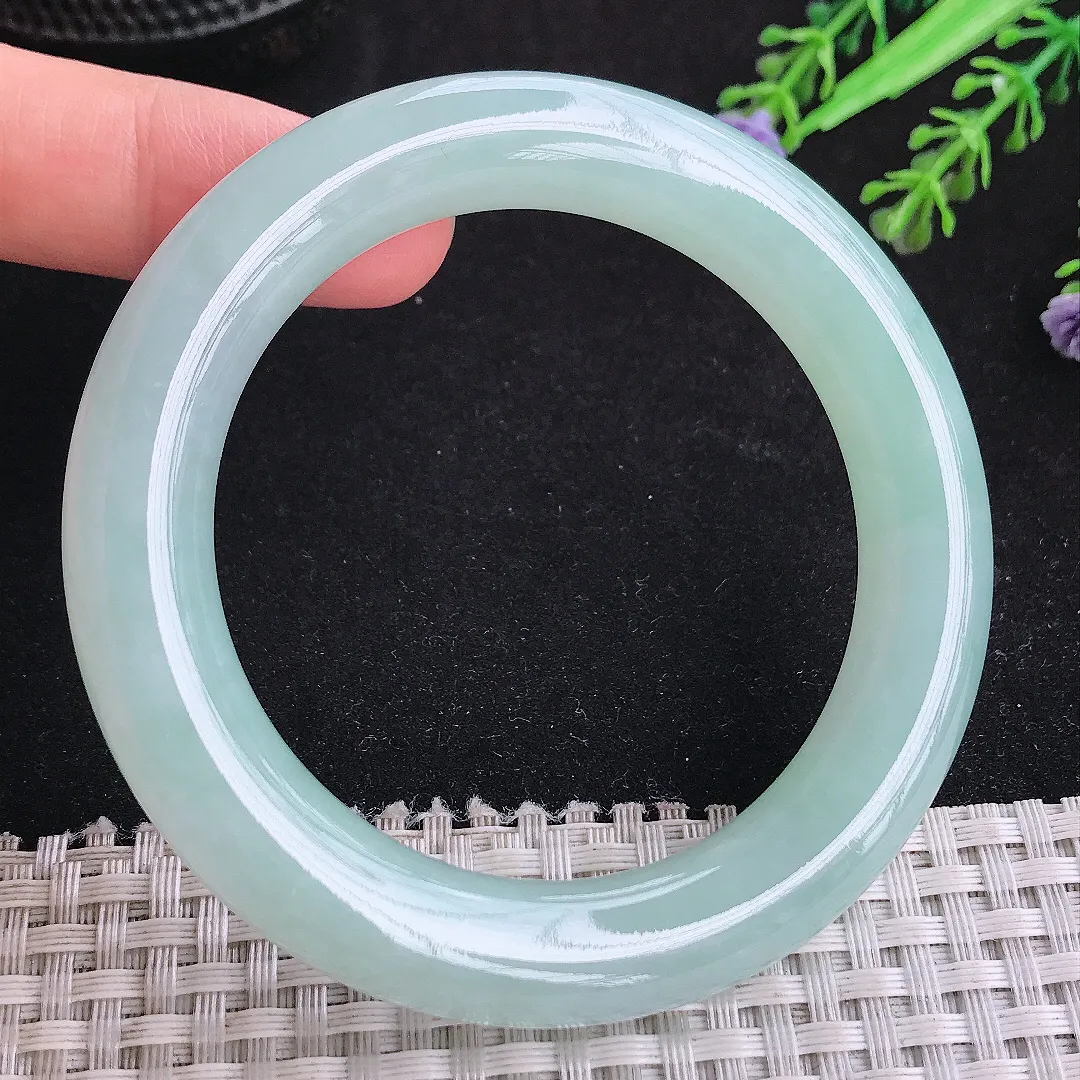 自然光55/11.5/11.1老坑冰胶水灵冰晴天空蓝圆条手镯玉镯平安镯美人镯