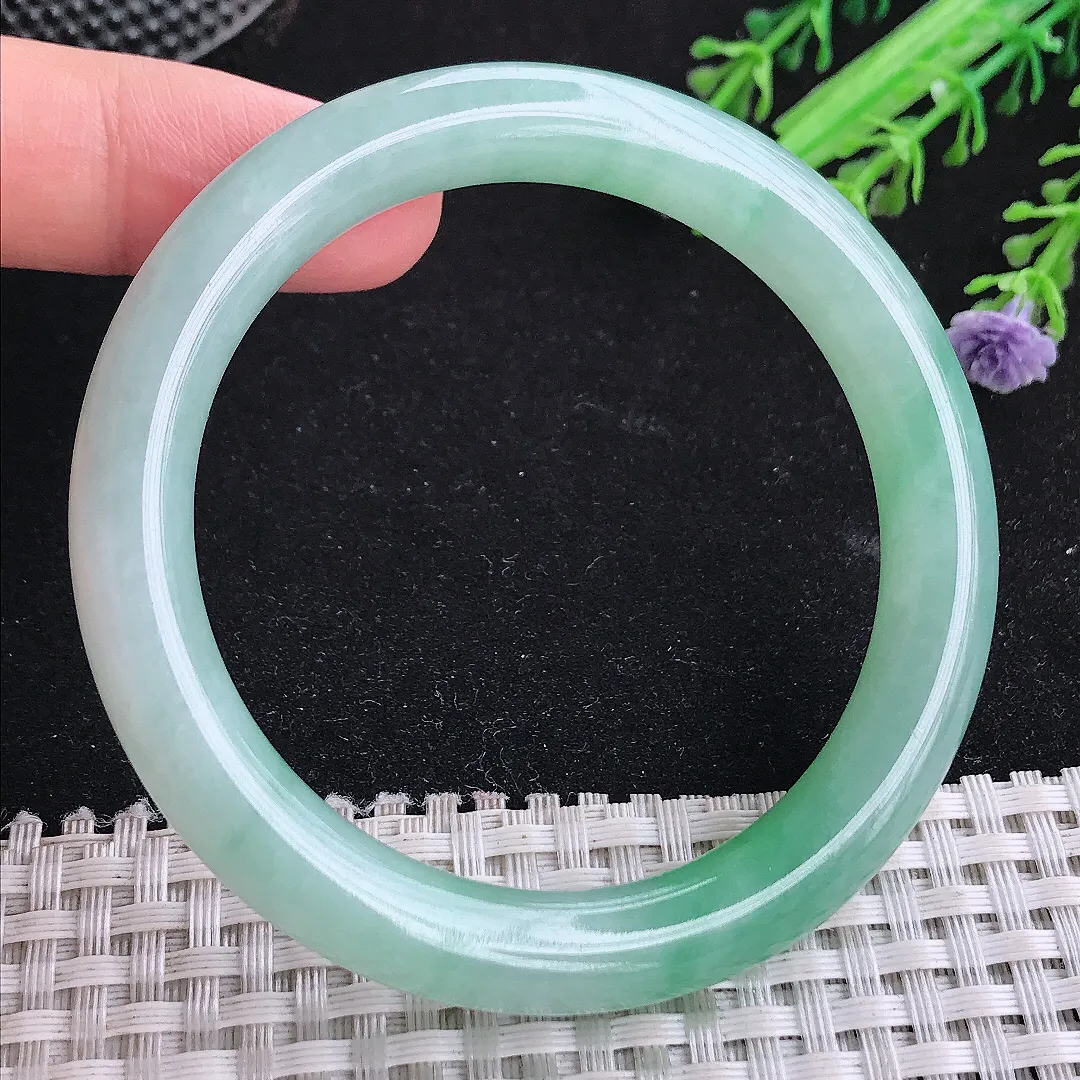 自然光54/9.8/9老坑冰润水灵满绿圆条手镯玉镯平安镯美人镯