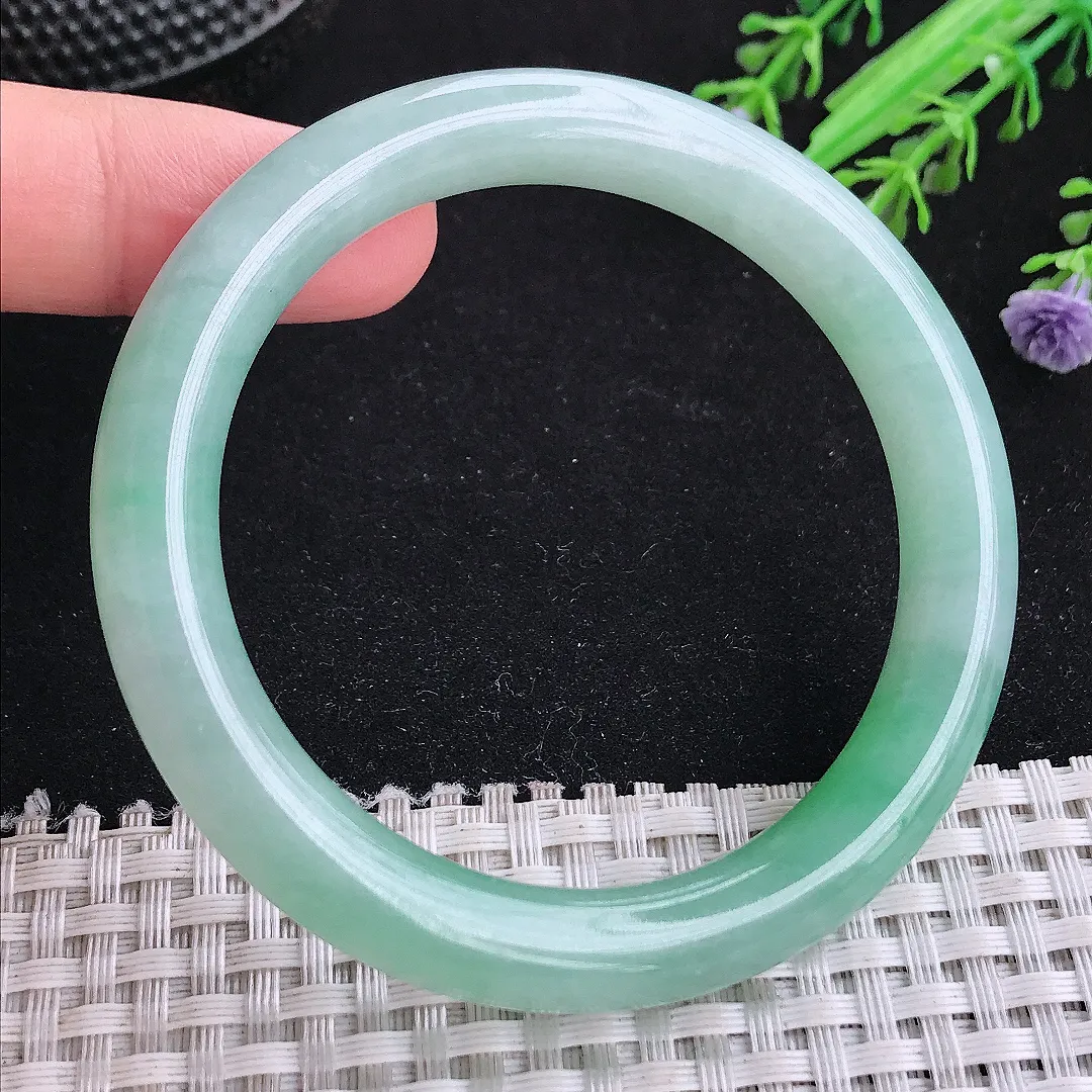 自然光54/9.8/9老坑冰润水灵满绿圆条手镯玉镯平安镯美人镯