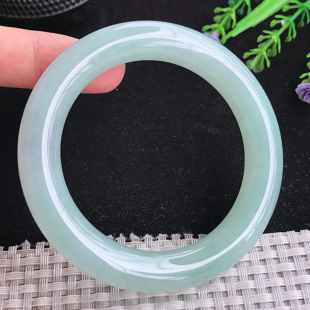 自然光55/11.5/11.1老坑冰胶水灵冰晴天空蓝圆条手镯玉镯平安镯美人镯