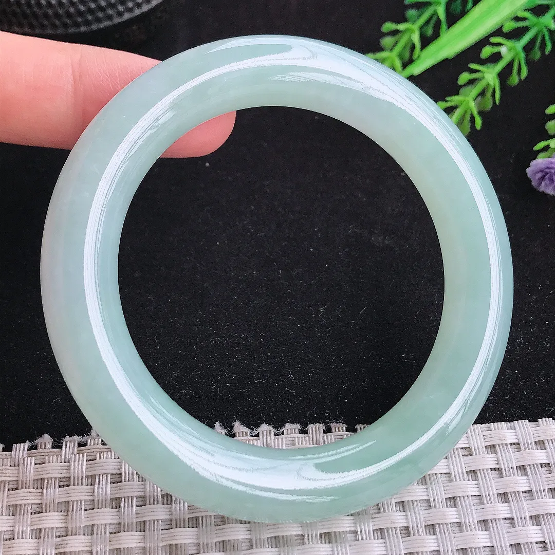 自然光55/11.5/11.1老坑冰胶水灵冰晴天空蓝圆条手镯玉镯平安镯美人镯