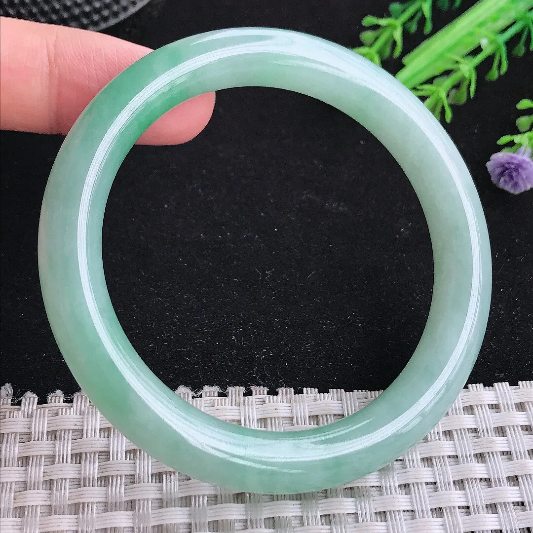 自然光54/9.8/9老坑冰润水灵满绿圆条手镯玉镯平安镯美人镯