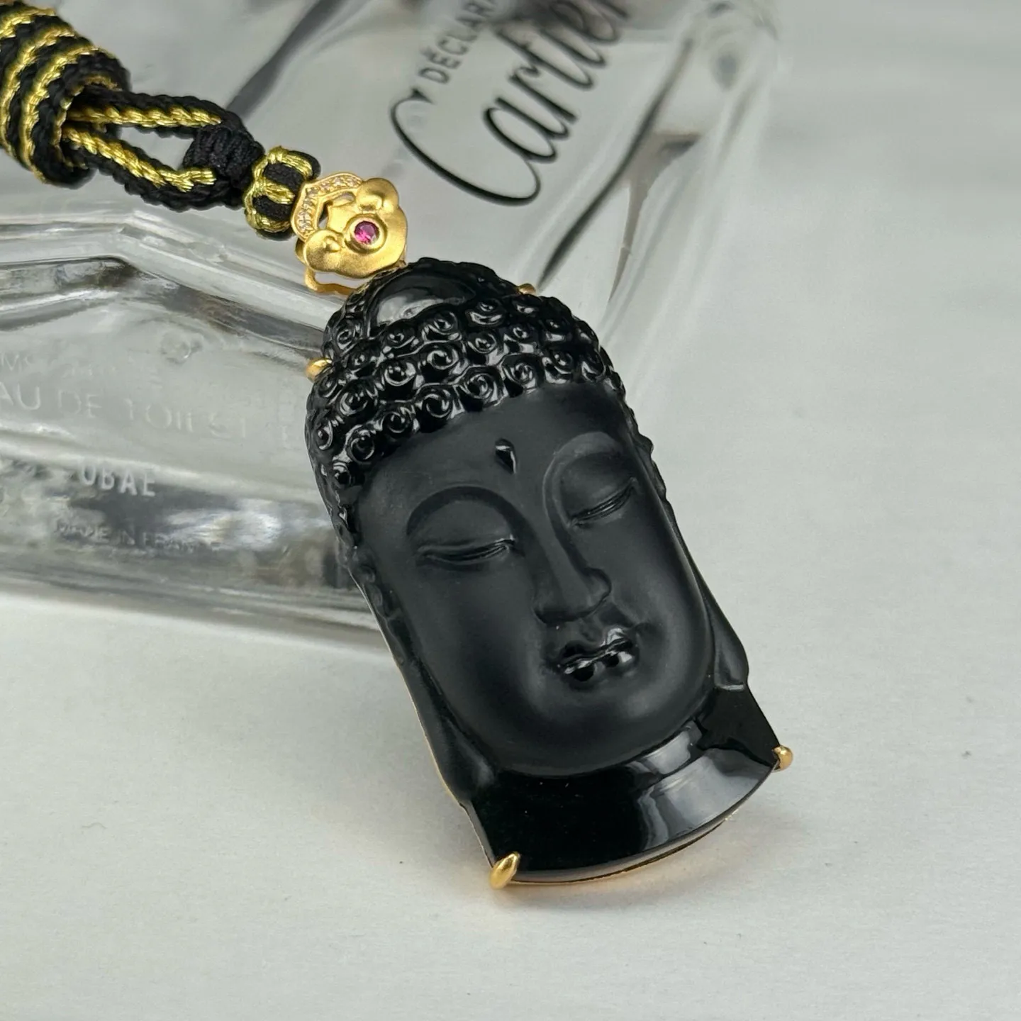 精品18k墨翠佛头 种好色正 黑度极好 打灯通透 油性十足