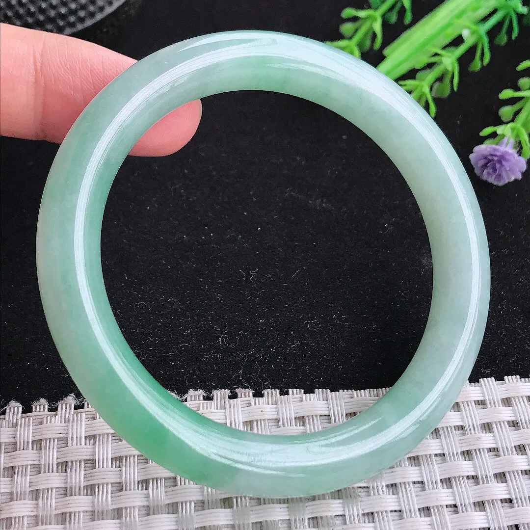 自然光54/9.8/9老坑冰润水灵满绿圆条手镯玉镯平安镯美人镯