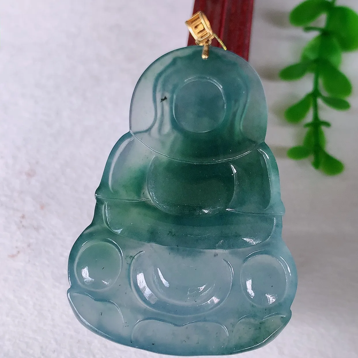 18K金镶嵌冰种飘花观音吊坠，大件，赐福翡翠观音，观音面相端庄，品相佳，佩戴气质！#35.12整体67.5裸石60.8*38.8*5
