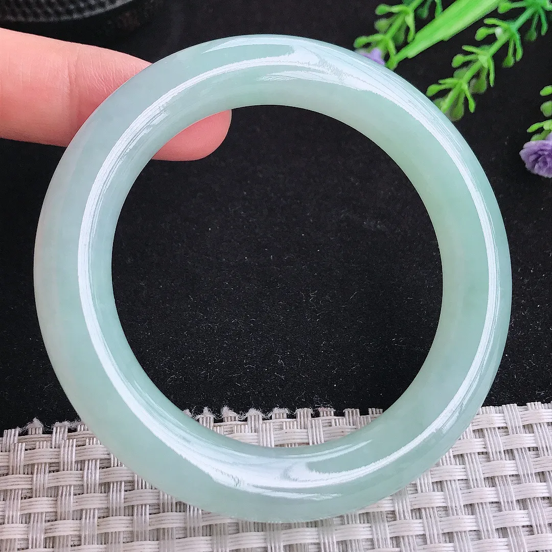 自然光55/11.5/11.1老坑冰胶水灵冰晴天空蓝圆条手镯玉镯平安镯美人镯