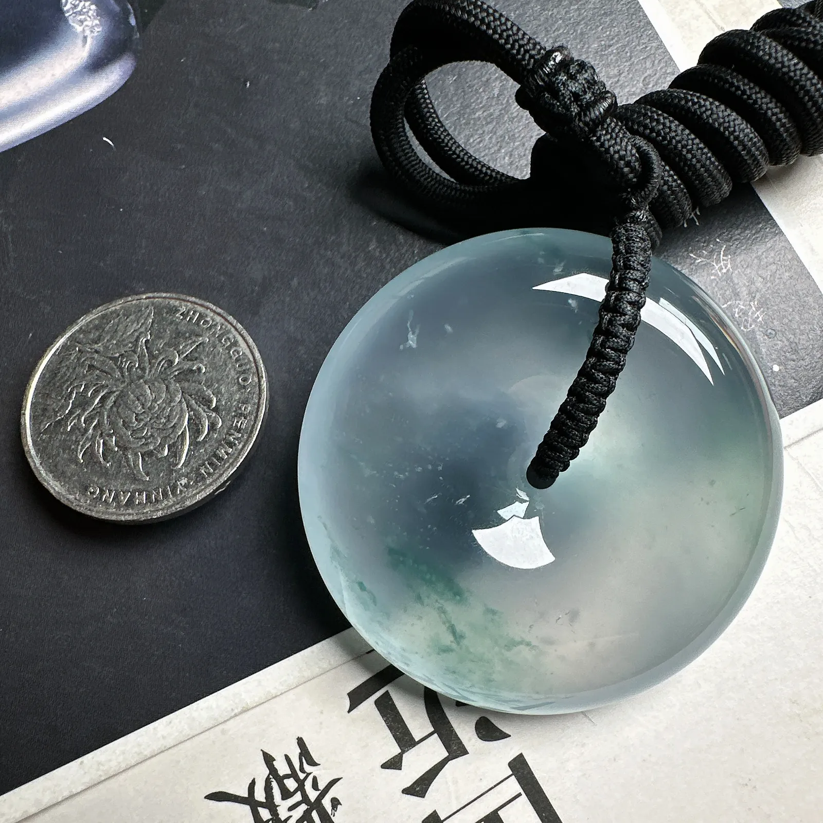 【大扣】高冰飘蓝花大平安扣，收藏品质，种老底子干净，晶莹剔透，收藏佳品。