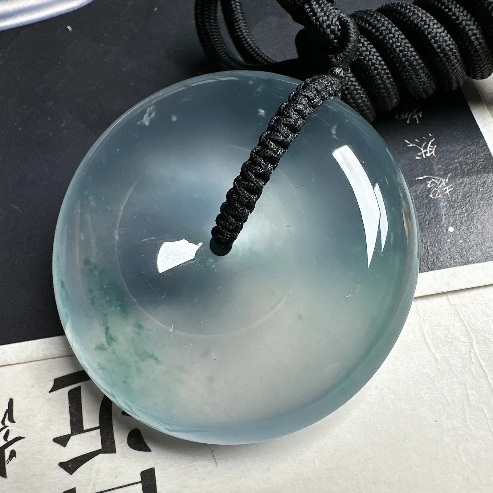 【大扣】高冰飘蓝花大平安扣，收藏品质，种老底子干净，晶莹剔透，收藏佳品。