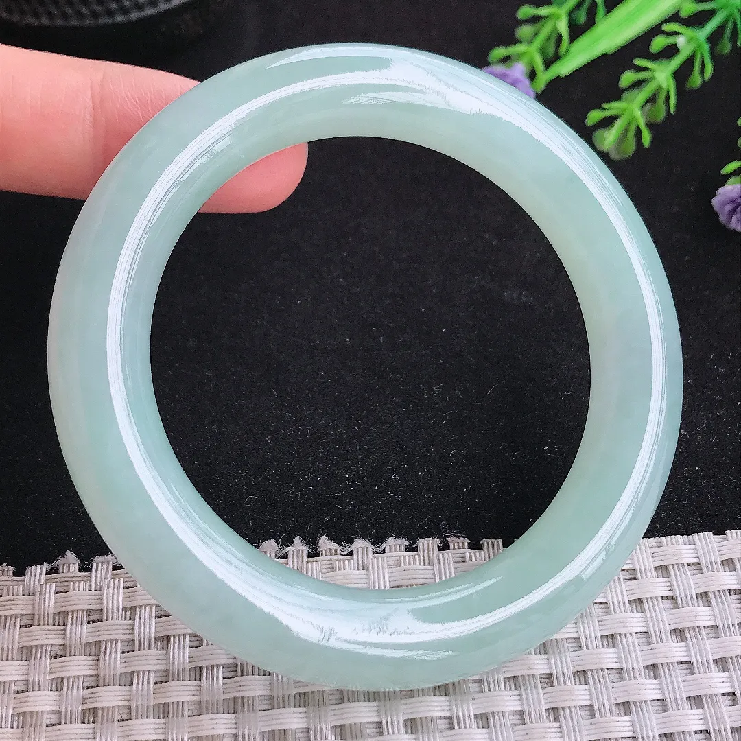自然光55/11.5/11.1老坑冰胶水灵冰晴天空蓝圆条手镯玉镯平安镯美人镯