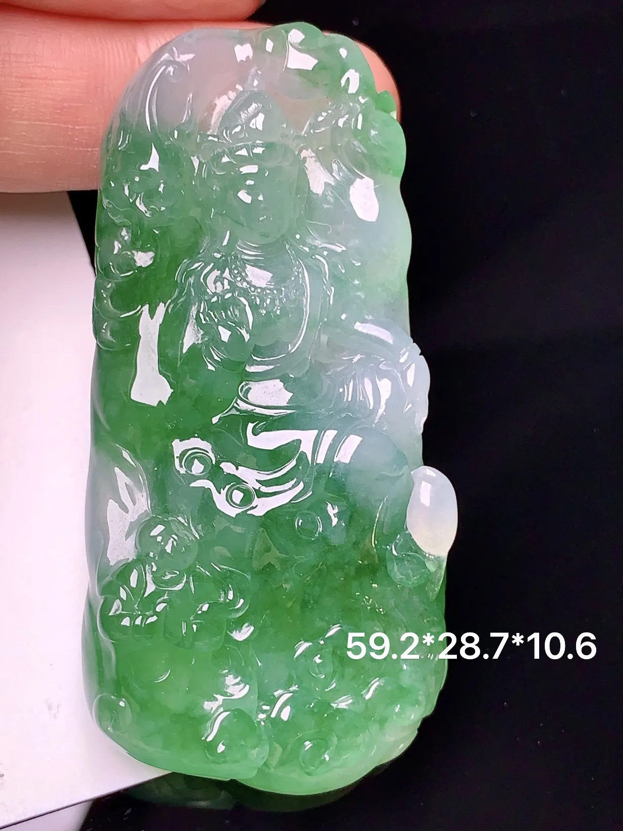 飘绿乘龙观音吊坠 玉质细腻 水润亮眼 整体尺寸59.2*28.7*10.6