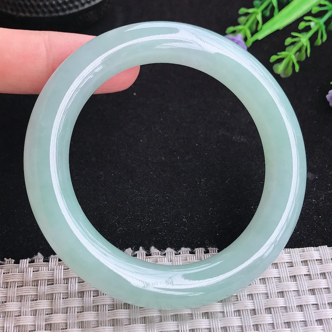 自然光55/11.5/11.1老坑冰胶水灵冰晴天空蓝圆条手镯玉镯平安镯美人镯