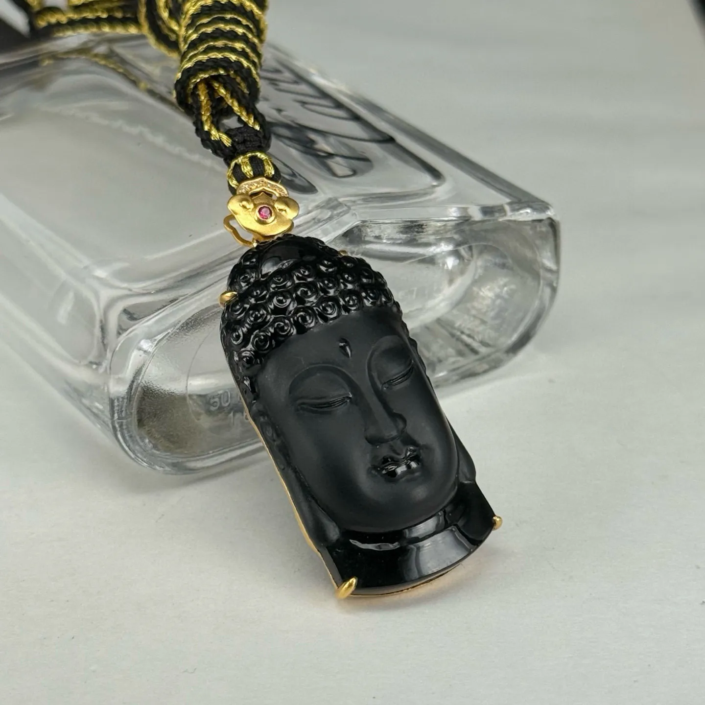精品18k墨翠佛头 种好色正 黑度极好 打灯通透 油性十足