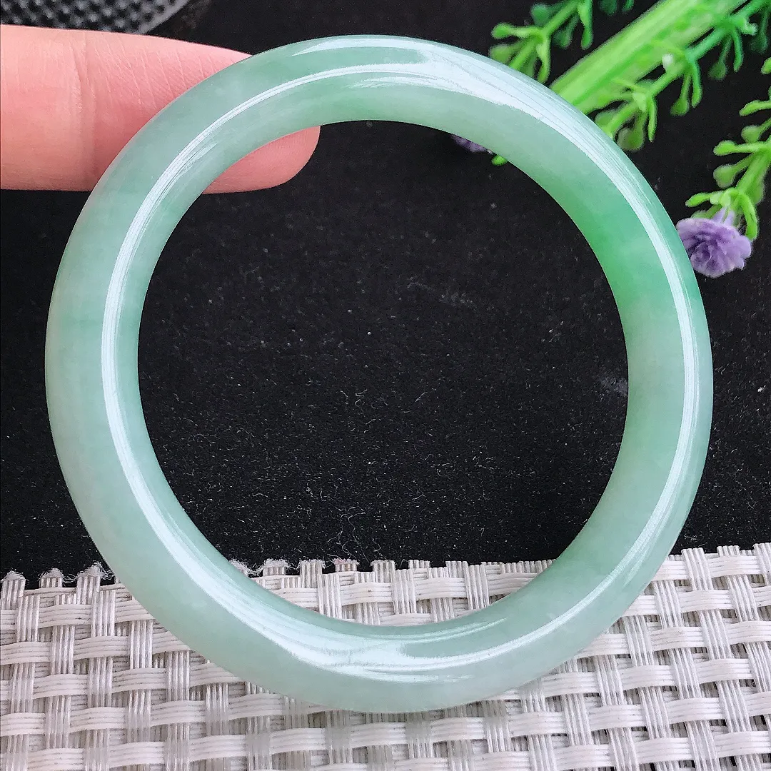 自然光54/9.8/9老坑冰润水灵满绿圆条手镯玉镯平安镯美人镯