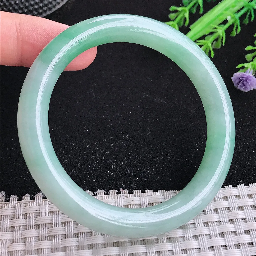 自然光54/9.8/9老坑冰润水灵满绿圆条手镯玉镯平安镯美人镯