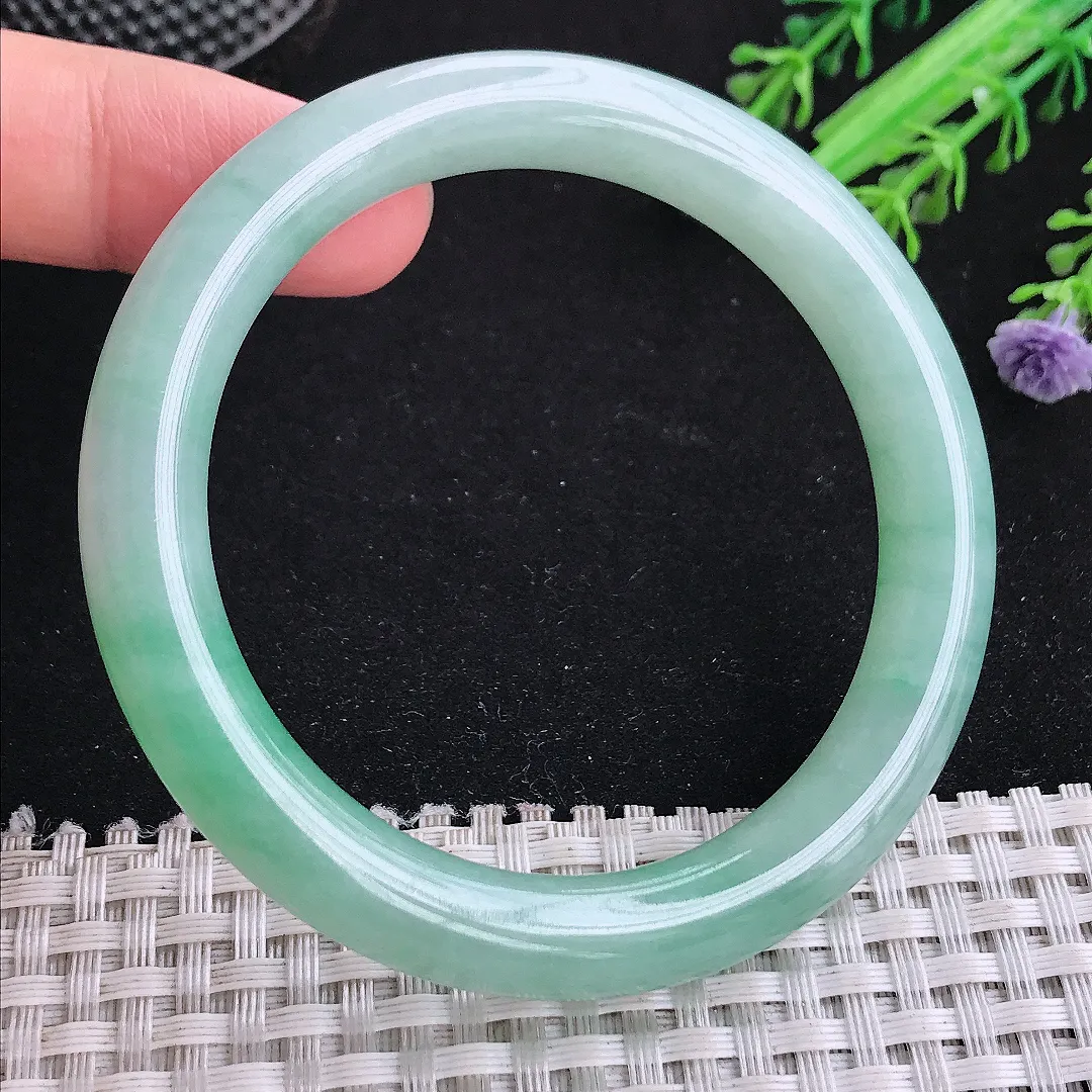 自然光54/9.8/9老坑冰润水灵满绿圆条手镯玉镯平安镯美人镯