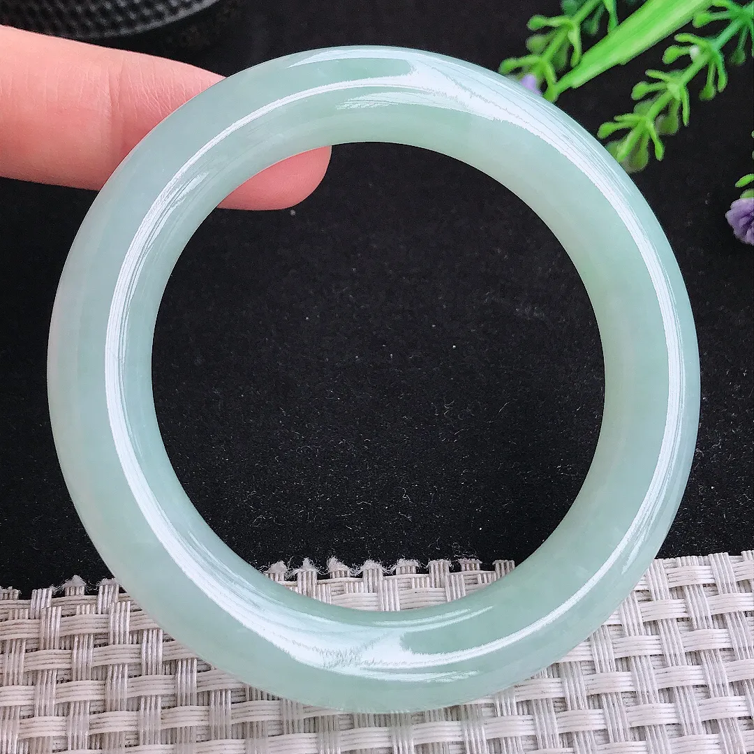 自然光55/11.5/11.1老坑冰胶水灵冰晴天空蓝圆条手镯玉镯平安镯美人镯