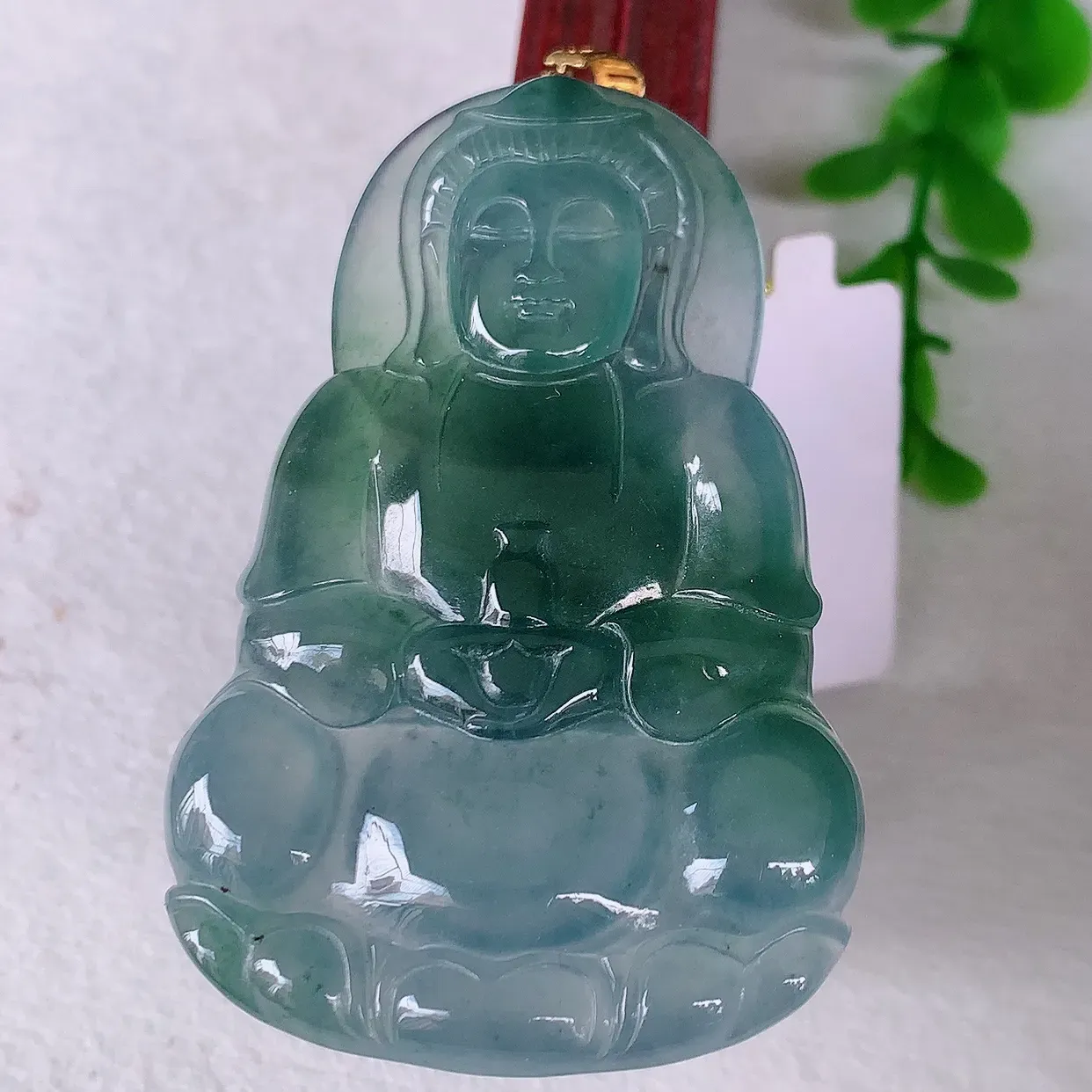 18K金镶嵌冰种飘花观音吊坠，大件，赐福翡翠观音，观音面相端庄，品相佳，佩戴气质！#35.12整体6