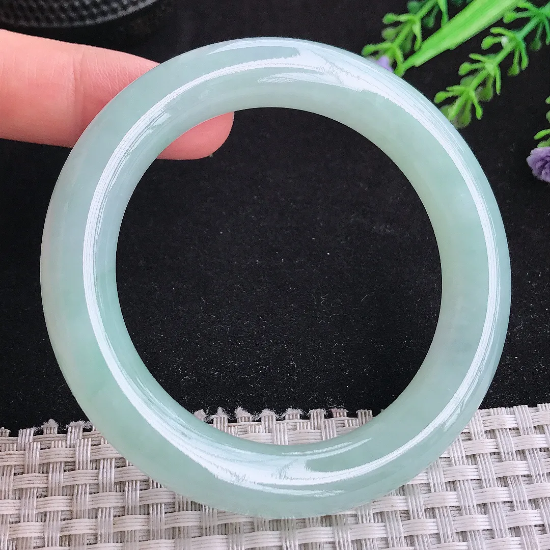 自然光55/11.5/11.1老坑冰胶水灵冰晴天空蓝圆条手镯玉镯平安镯美人镯