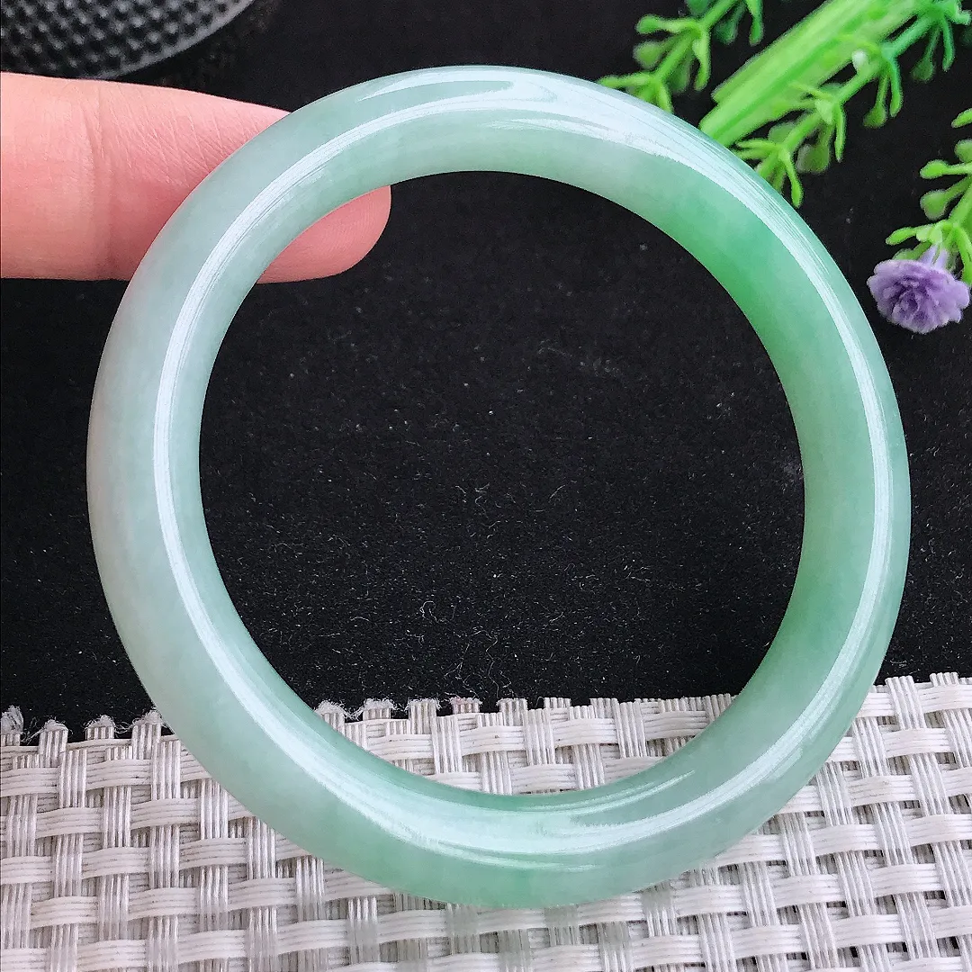 自然光54/9.8/9老坑冰润水灵满绿圆条手镯玉镯平安镯美人镯