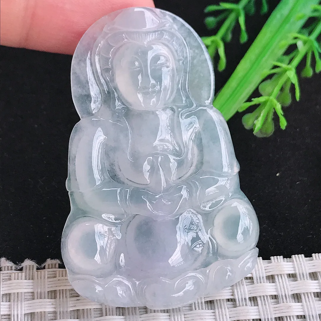 自然光56/37.6/5.4老坑冰种果冻观音菩萨吊坠翡翠玉坠