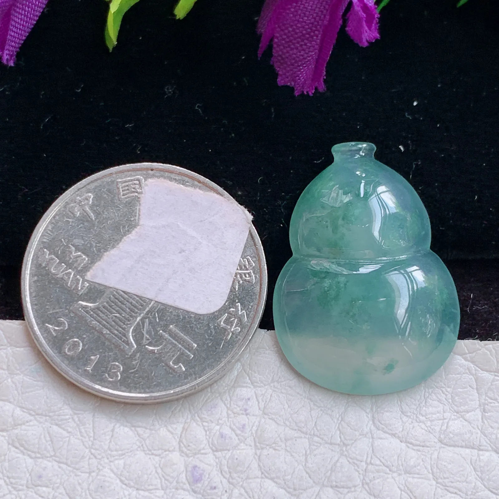 Lz实拍26*18.6*5.5镶嵌款翡翠A货精雕冰胶灵动饱满葫葫芦 玉葫芦玉吊坠