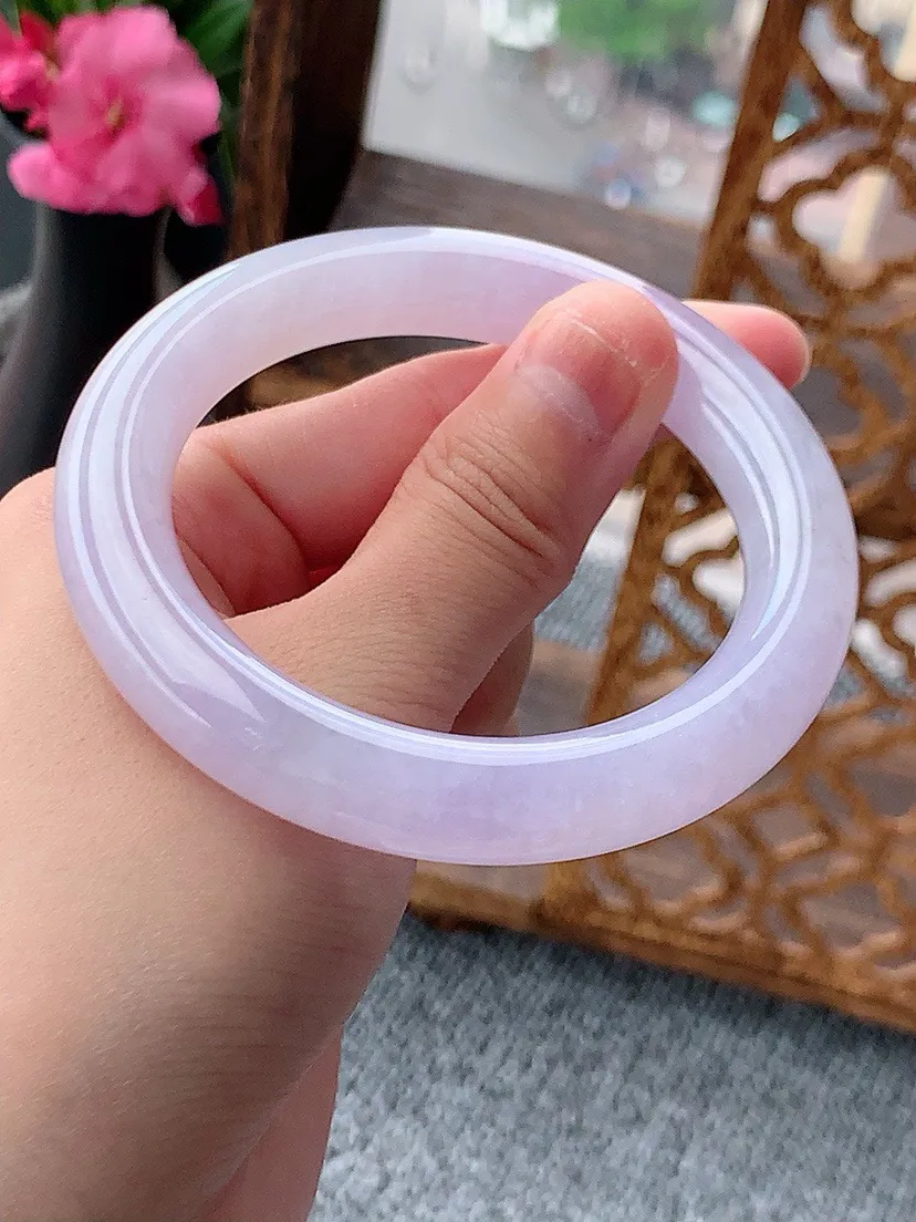 a货翡翠老坑紫罗兰圆条手镯54-55圈口 尺寸54.3×10.5mm 重量63.58g 0702