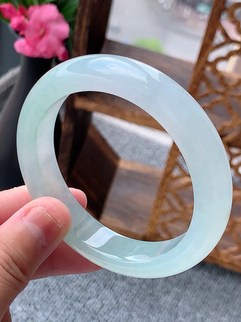 a货翡翠老坑晴水飘花正装正圈手镯56-57圈口 尺寸56.8×12.8×8.8mm 重量65.77g 0702