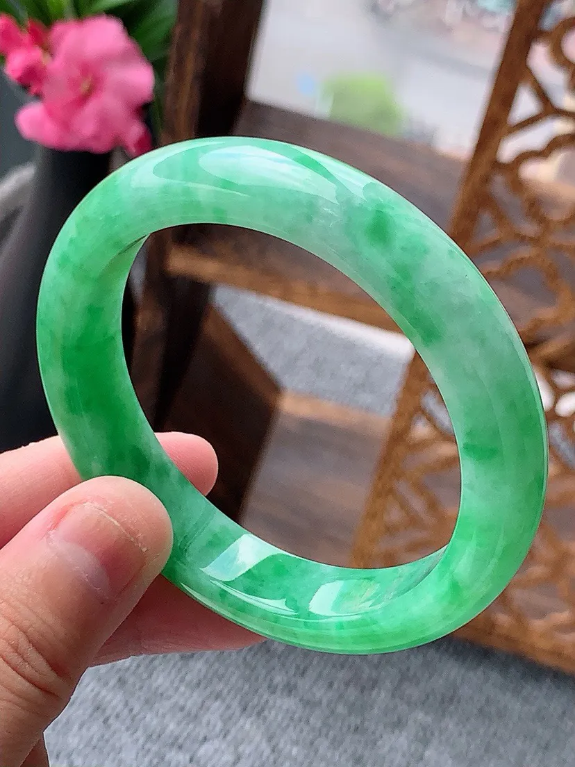 a货翡翠老坑满绿正装正圈手镯53-54圈口 尺寸53.5×11.8×7.8mm 重量51.26g 0702