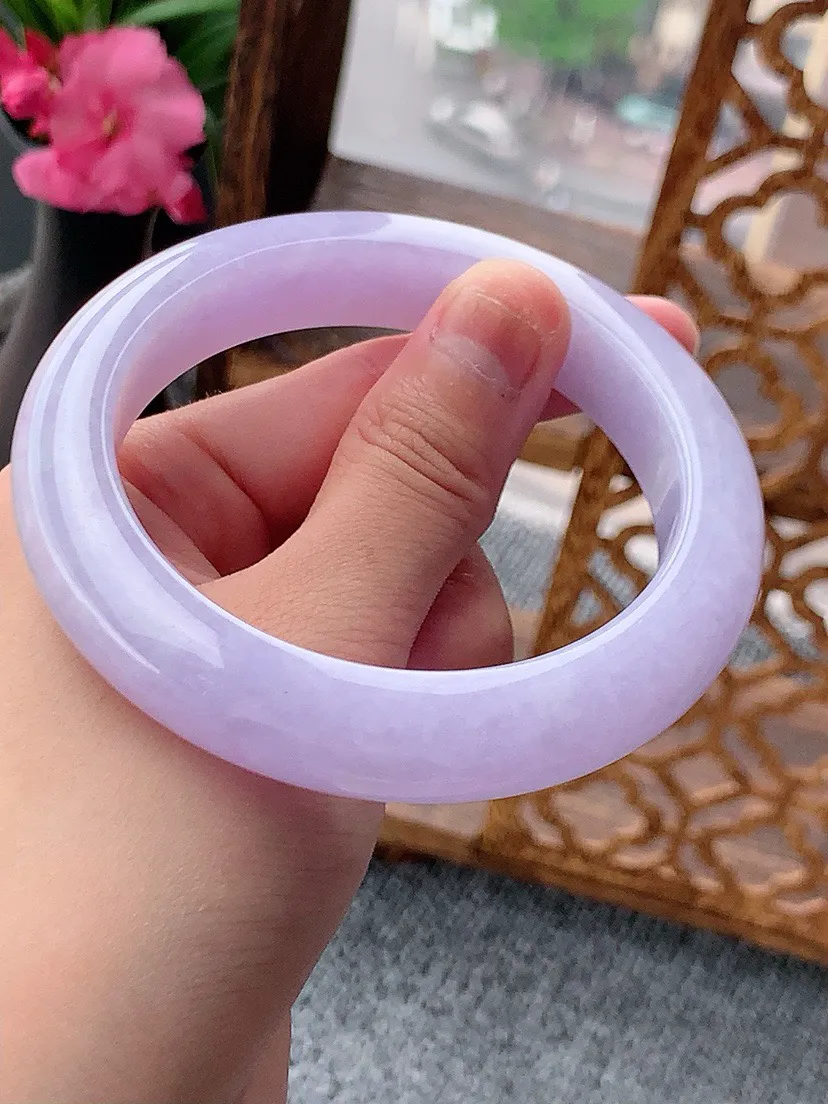a货翡翠老坑紫罗兰厚装正装正圈手镯60-61大圈口  尺寸60.3×13×10.2mm 重量83.36g 0702