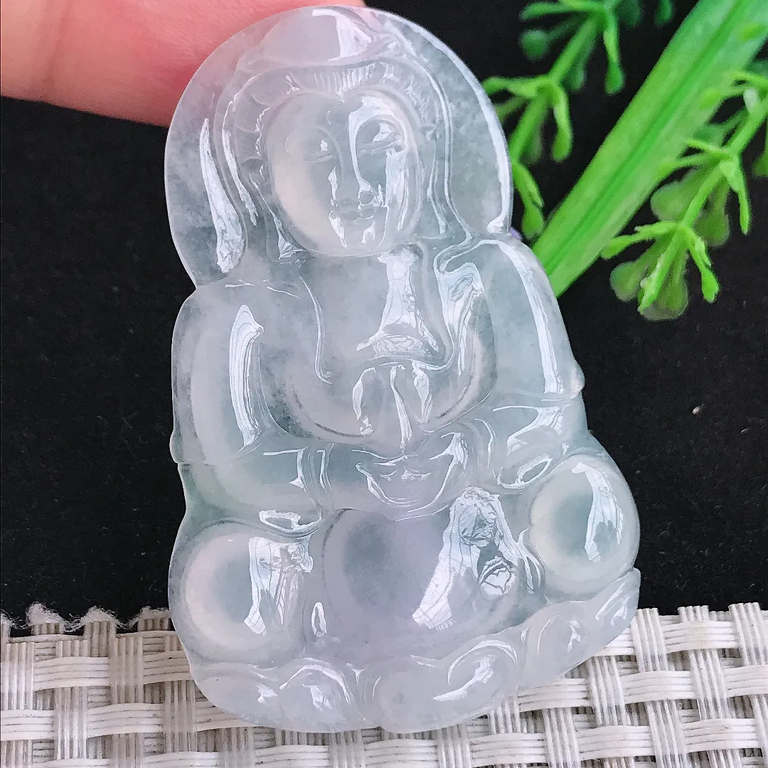 自然光56/37.6/5.4老坑冰种果冻观音菩萨吊坠翡翠玉坠