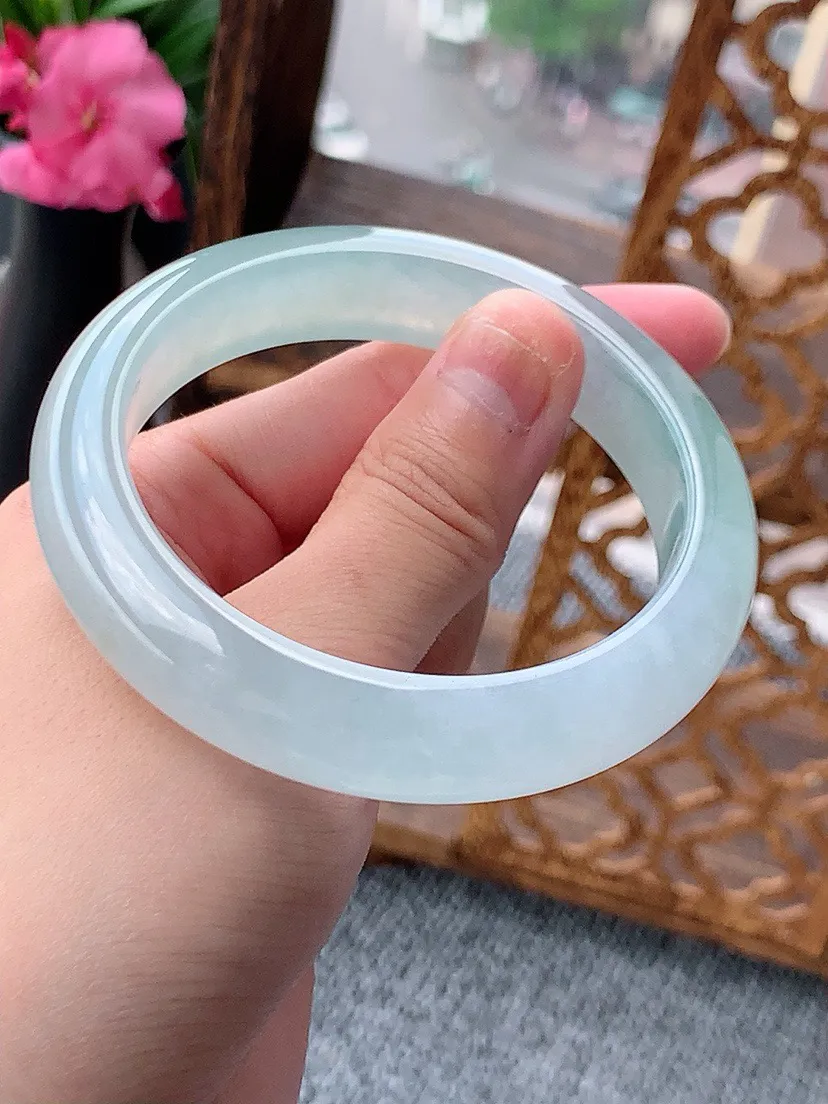 a货翡翠老坑晴水飘花正装正圈手镯56-57圈口 尺寸56.8×12.8×8.8mm 重量65.77g 0702