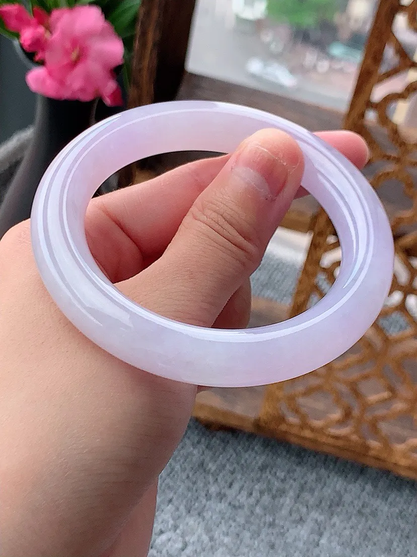 a货翡翠老坑紫罗兰圆条手镯54-55圈口 尺寸54.3×10.5mm 重量63.58g 0702