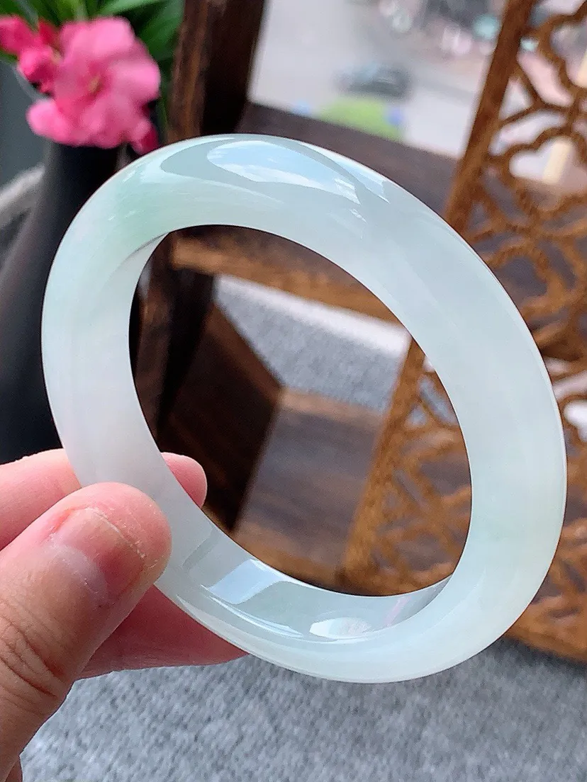 a货翡翠老坑白月光正装正圈手镯55-56圈口 尺寸55.8×11.4×9mm 重量58.23g 07